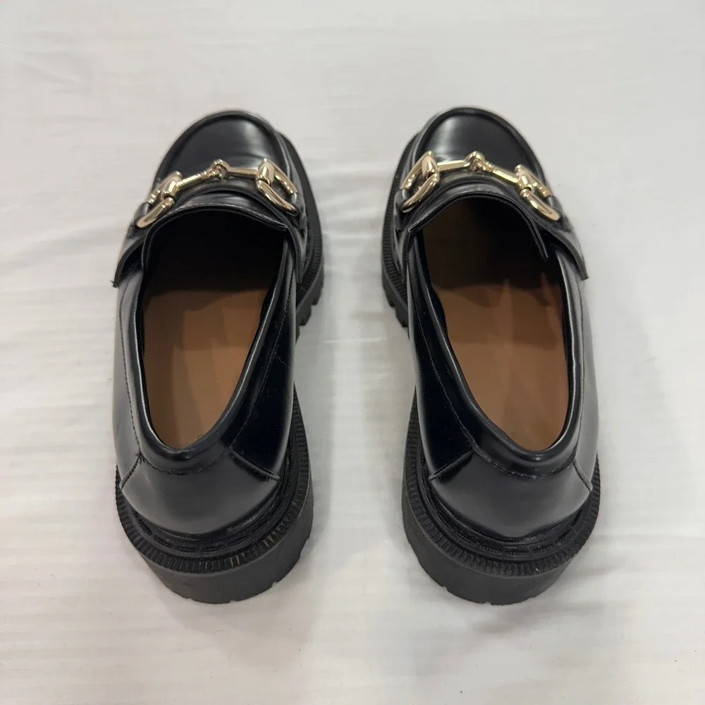 H&M Horsebit Chunky Lug Sole‎ Loafers Womens Size 38 Black Gold Y2K Academia